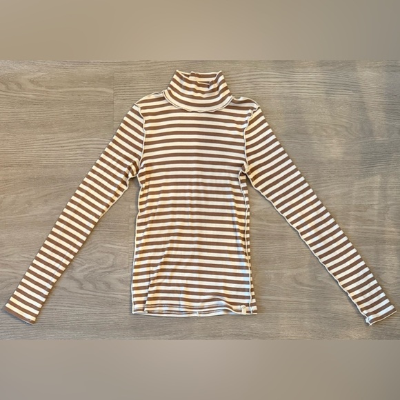 Free People We The Free Good Stripe Turtleneck Brown and White XS - Picture 4 of 9